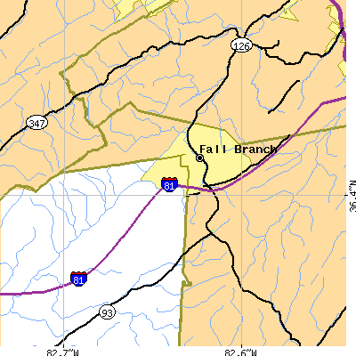 Zip code 37656 close-up map
