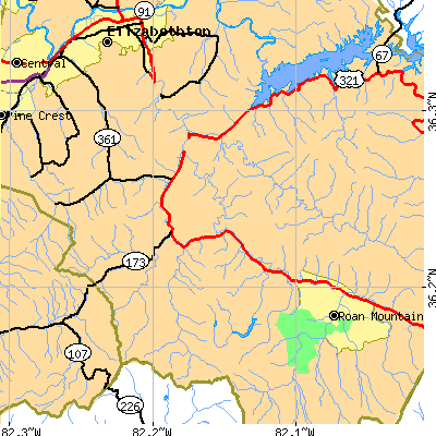 Zip code 37658 close-up map