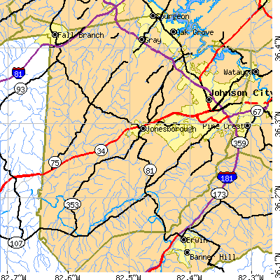 Zip code 37659 close-up map