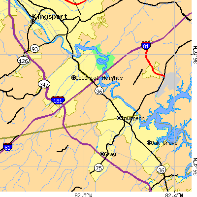 Zip code 37663 close-up map