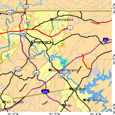 Zip code 37664 close-up map
