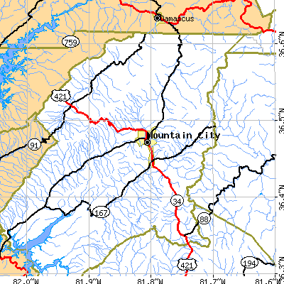 Zip code 37683 close-up map