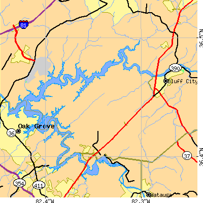 Zip code 37686 close-up map
