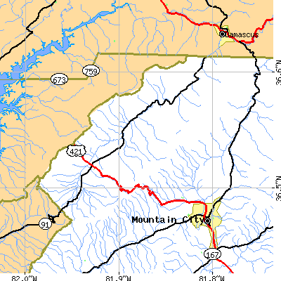 Zip code 37688 close-up map
