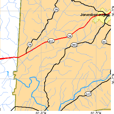 Zip code 37690 close-up map