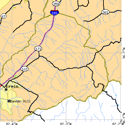 Zip code 37692 close-up map