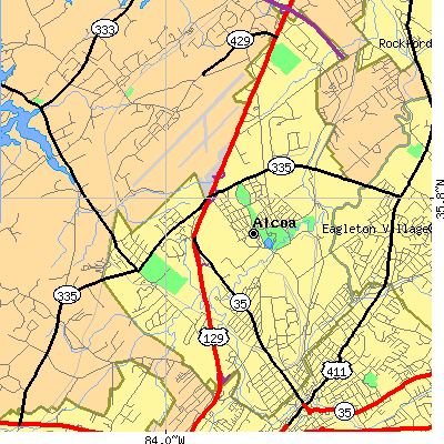 Zip code 37701 close-up map