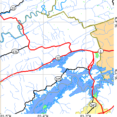 Zip code 37708 close-up map