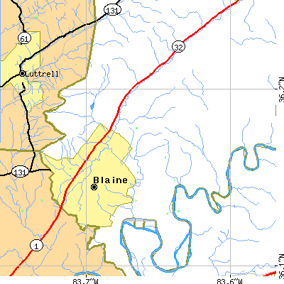 Zip code 37709 close-up map