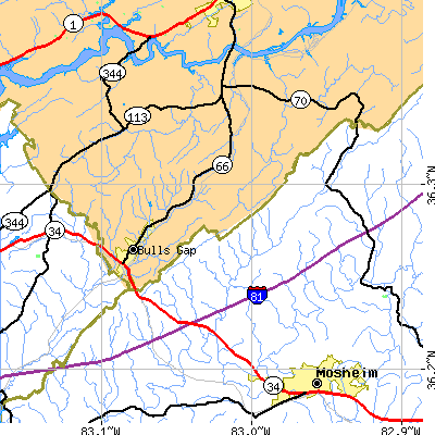 Zip code 37711 close-up map