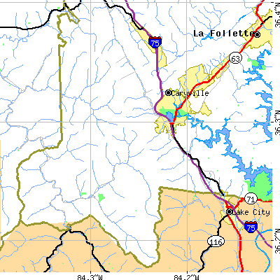 Zip code 37714 close-up map
