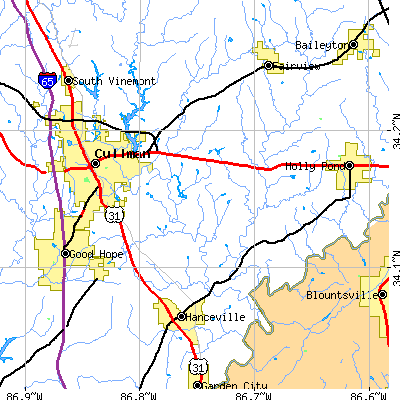 Zip code 35055 close-up map