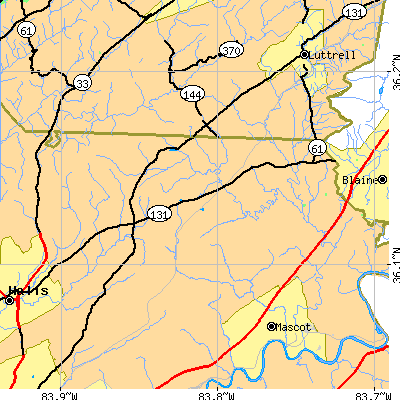Zip code 37721 close-up map