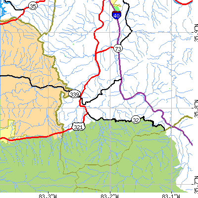 Zip code 37722 close-up map
