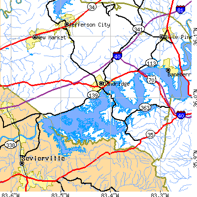 Zip code 37725 close-up map