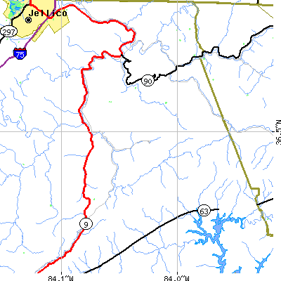 Zip code 37729 close-up map