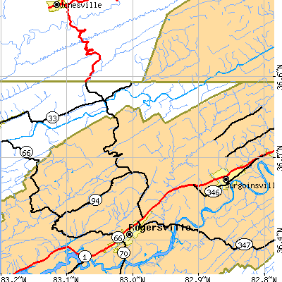Zip code 37731 close-up map