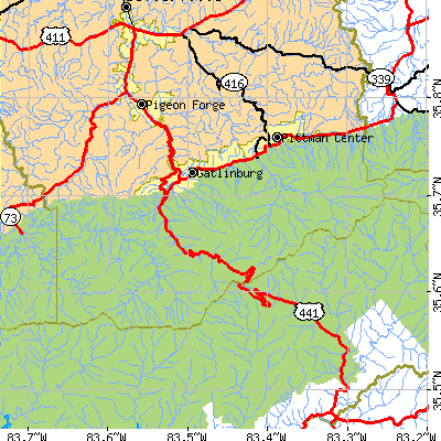 Zip code 37738 close-up map