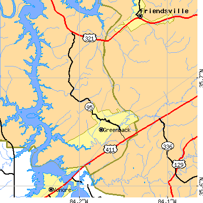 Zip code 37742 close-up map