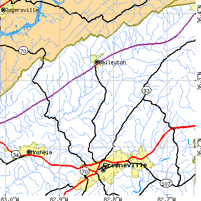 Zip code 37745 close-up map