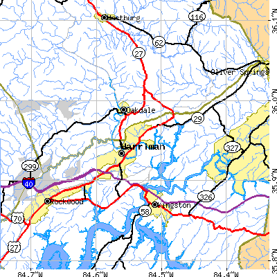 Zip code 37748 close-up map