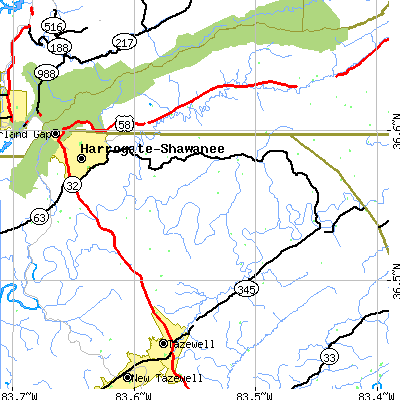 Zip code 37752 close-up map