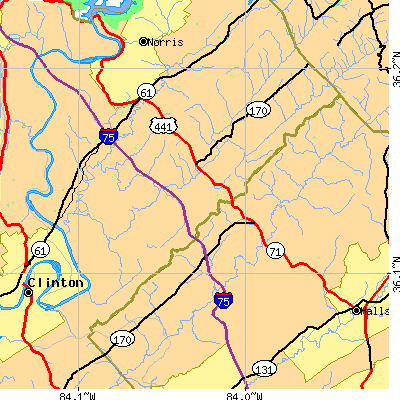 Zip code 37754 close-up map