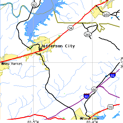 Zip code 37760 close-up map