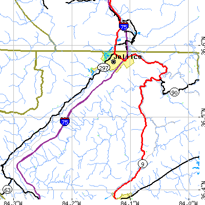 Zip code 37762 close-up map