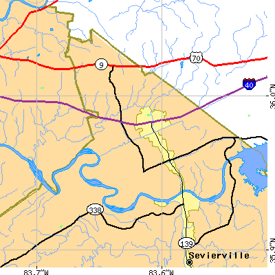 Zip code 37764 close-up map