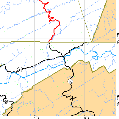 Zip code 37765 close-up map