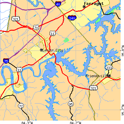 Zip code 37772 close-up map