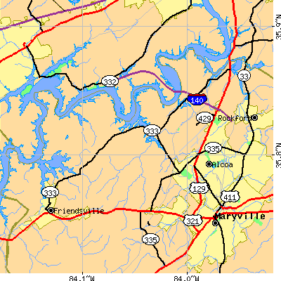 Zip code 37777 close-up map