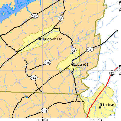 Zip code 37779 close-up map