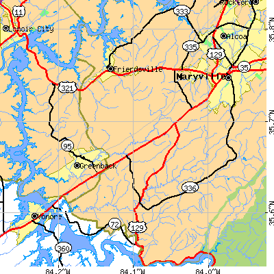 Zip code 37801 close-up map