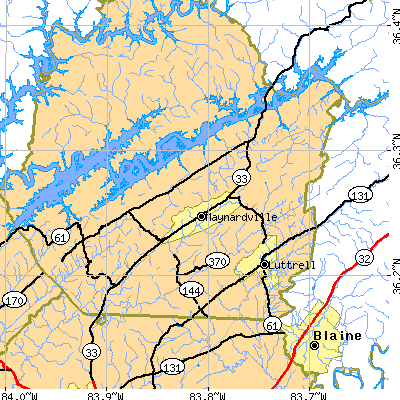 Zip code 37807 close-up map