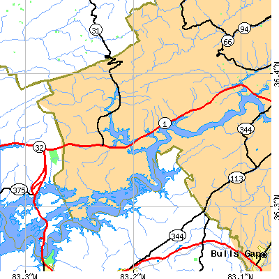 Zip code 37811 close-up map