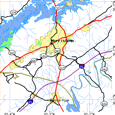 Zip code 37813 close-up map