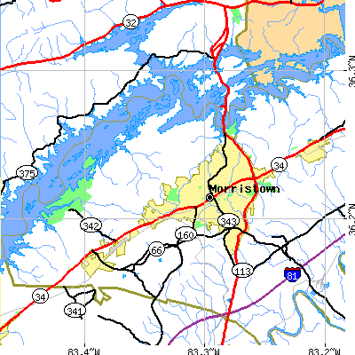 Zip code 37814 close-up map