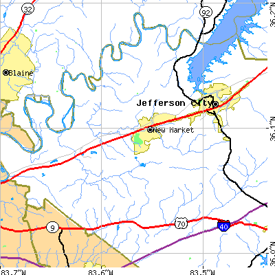 Zip code 37820 close-up map