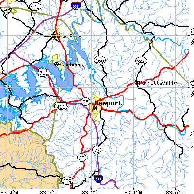 Zip code 37821 close-up map