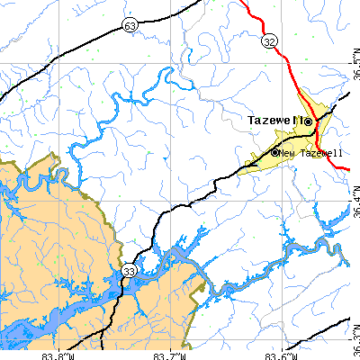 Zip code 37825 close-up map