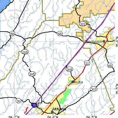 Zip code 37826 close-up map