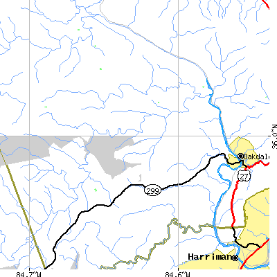 Zip code 37829 close-up map
