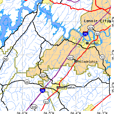Zip code 37846 close-up map