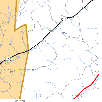 Zip code 37848 close-up map