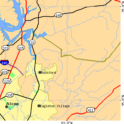Zip code 37853 close-up map