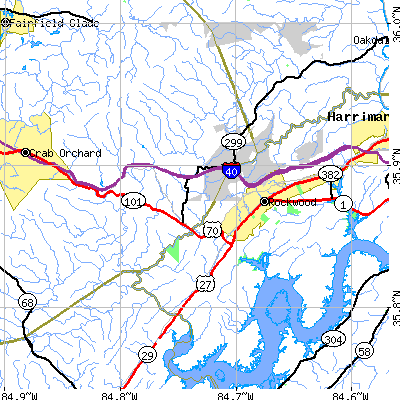 Zip code 37854 close-up map