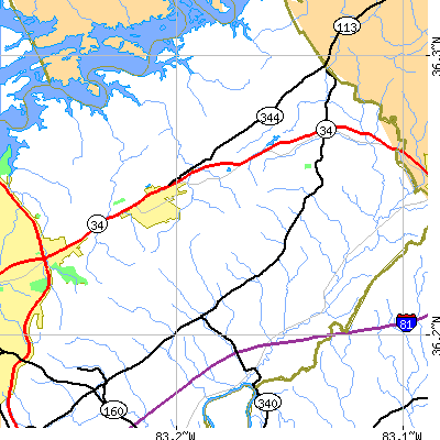 Zip code 37860 close-up map