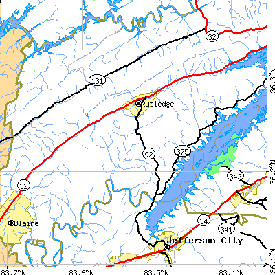 Zip code 37861 close-up map